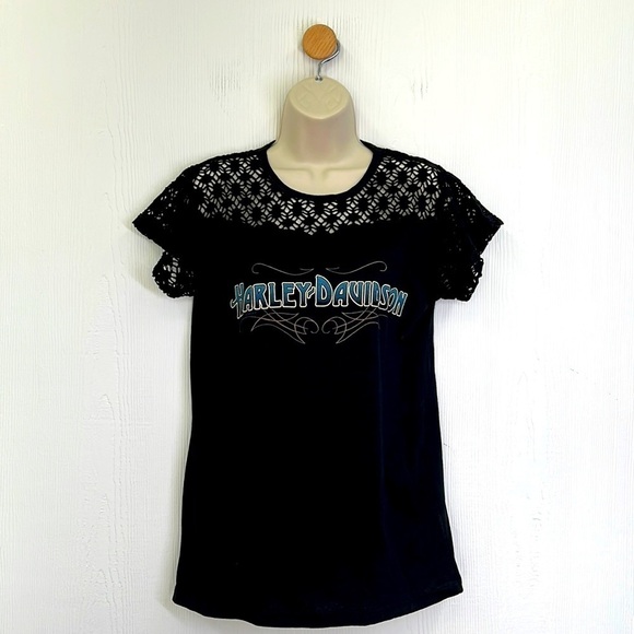 Harley Davidson - 1995 Bumpus Jackson TN Crochet Detail Graphic T Shirt Size Sm - Picture 1 of 11